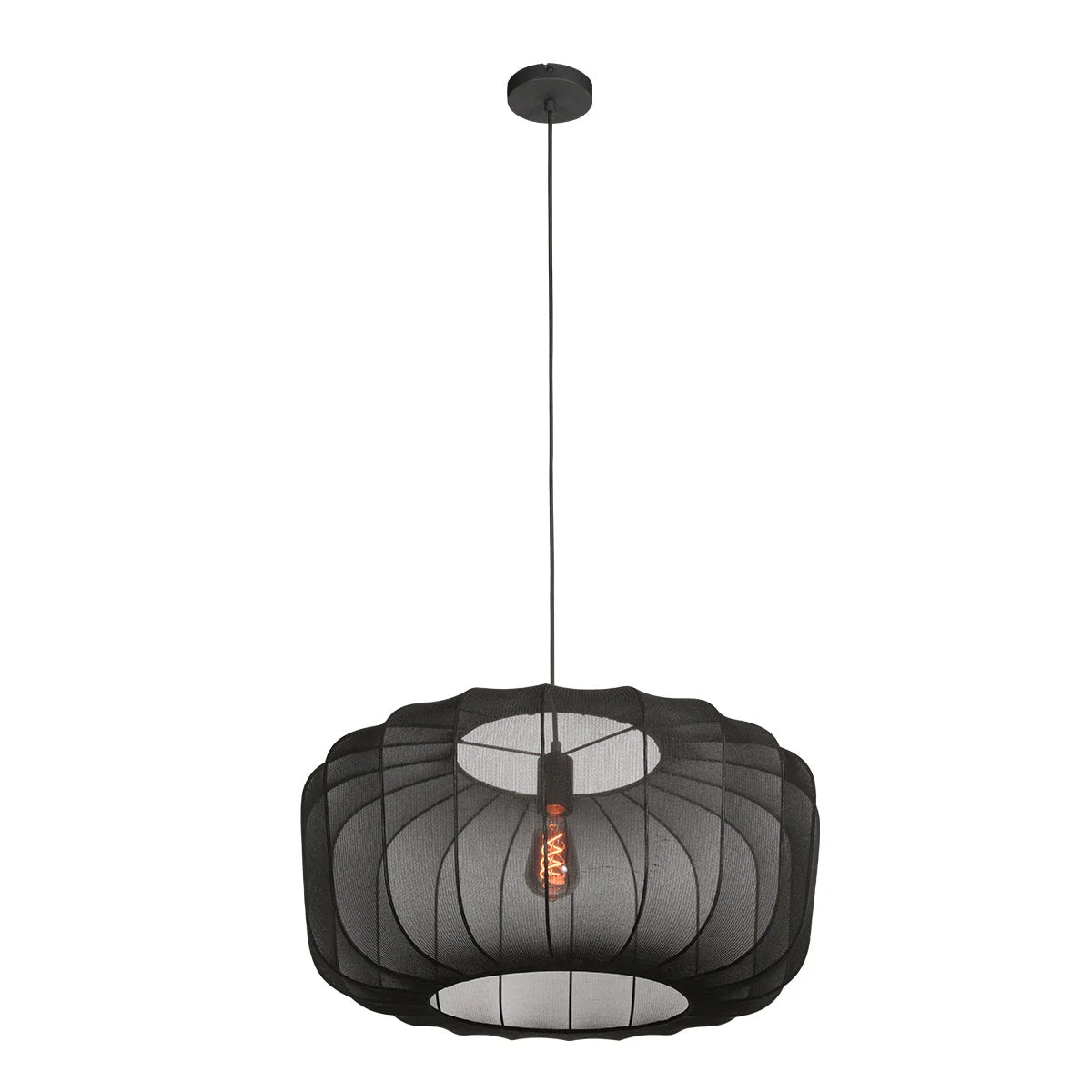 Suspension ovale en maille noire avec ampoule vintage, diamètre 60 cm