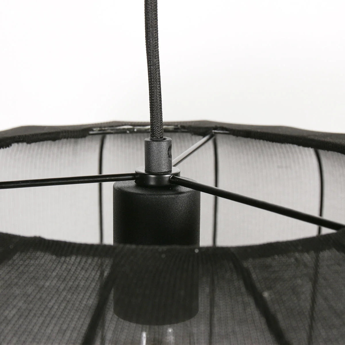 Luminaire suspendu ovale en maille noire avec ampoule vintage, diamètre 60 cm
