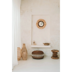 Miroir ovale en rotin ajouré naturel avec cadre en raffia fringé 35x60 cm