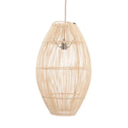 Suspension ovale en rotin ajouré naturel avec luminaire en corde crème 35x60 cm