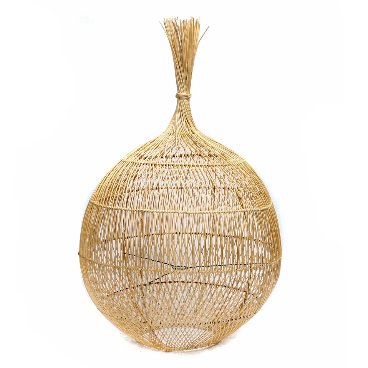 Suspension ovale en rotin naturel ajouré avec lampe en rattan tissé, diamètre 50 cm