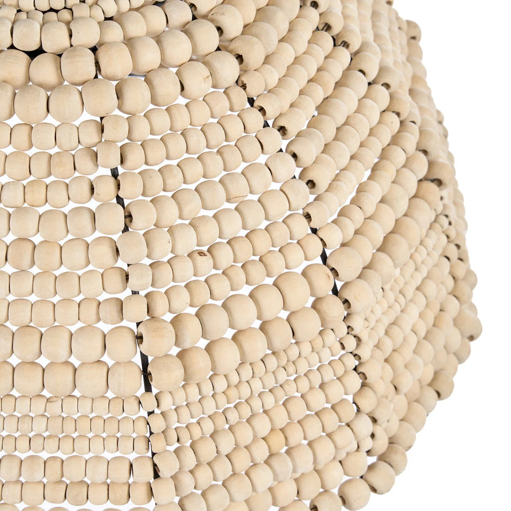 Suspension en perles de bois beige, design ajouré en dôme, Ø48 cm