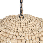 Lustre en perles de bois beige naturel, forme dôme ajouré Ø48 cm, chaîne métal noir