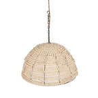 Suspension en perles de bois beige naturel, dôme ajouré Ø48 cm