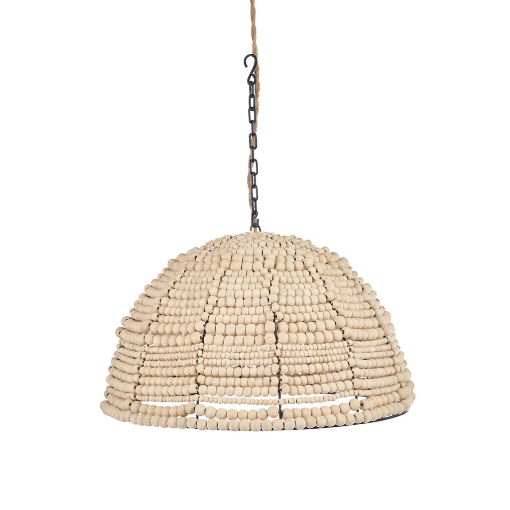Suspension en perles de bois beige forme dôme ajouré Ø48 cm