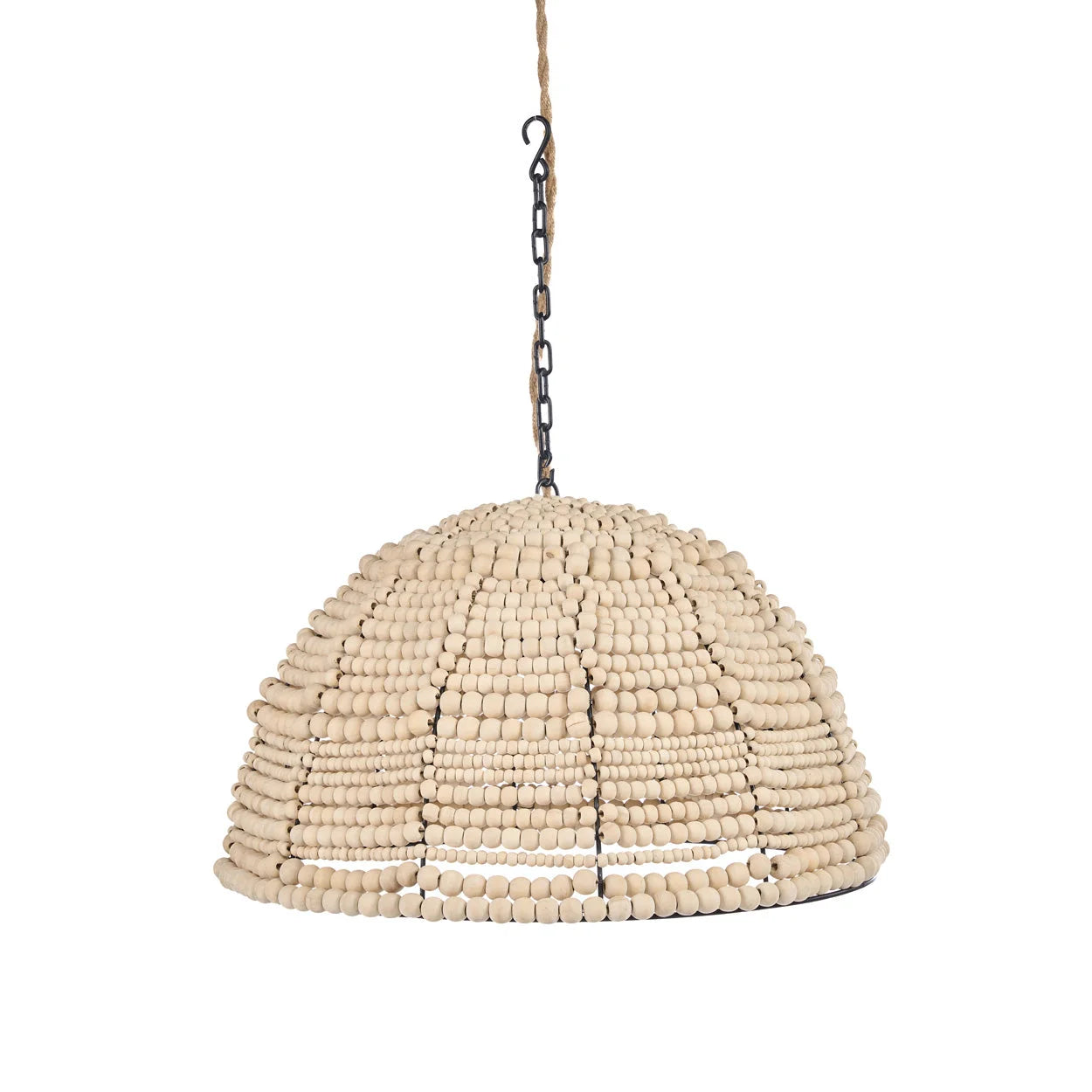 Suspension en perles de bois beige forme dôme ajouré Ø48 cm