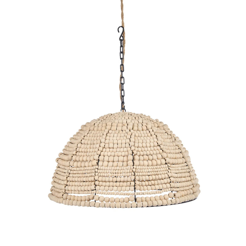 Suspension en perles de bois naturel forme dôme ajouré – Ø48 cm
