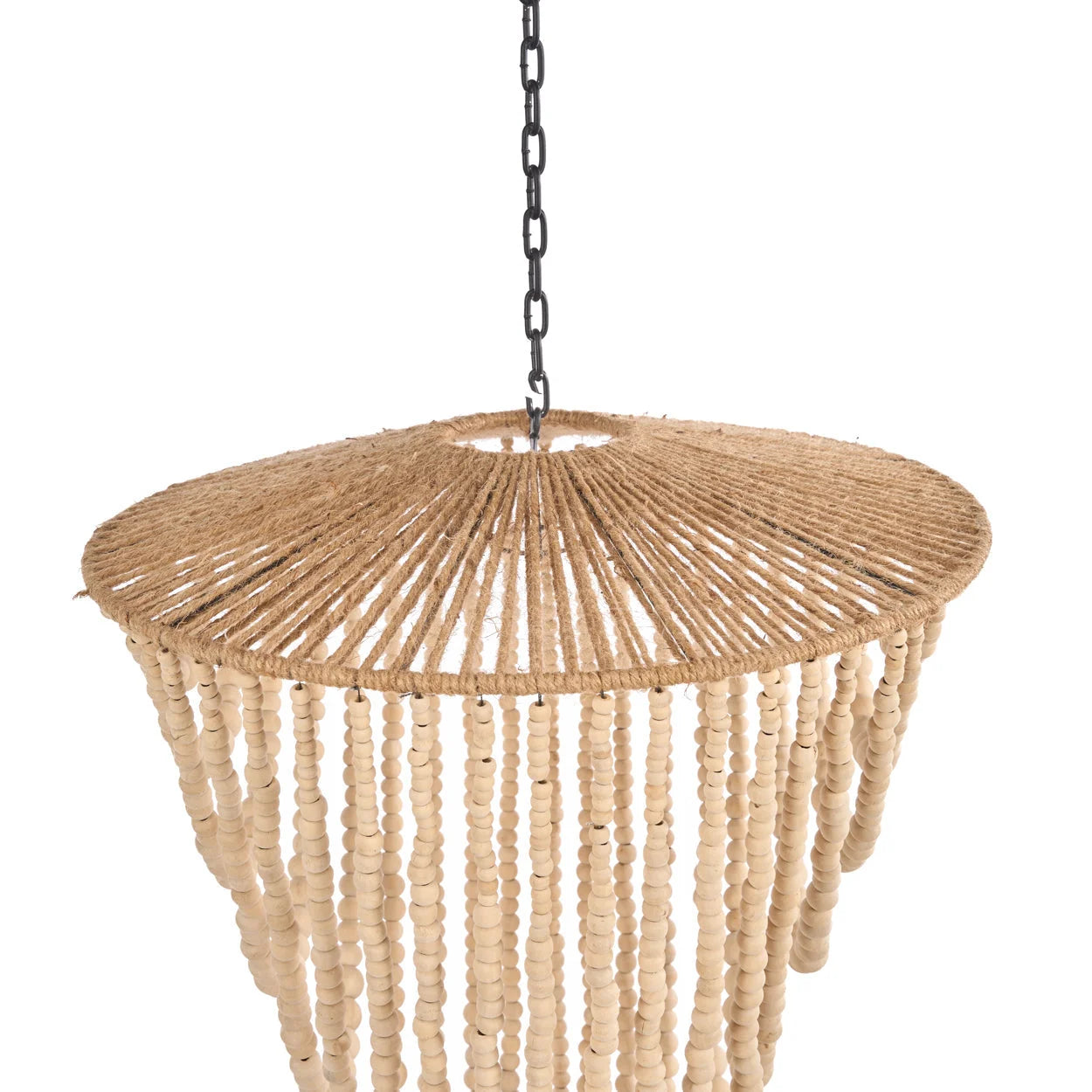 Suspension goutte en perles de bois naturel, H80 cm