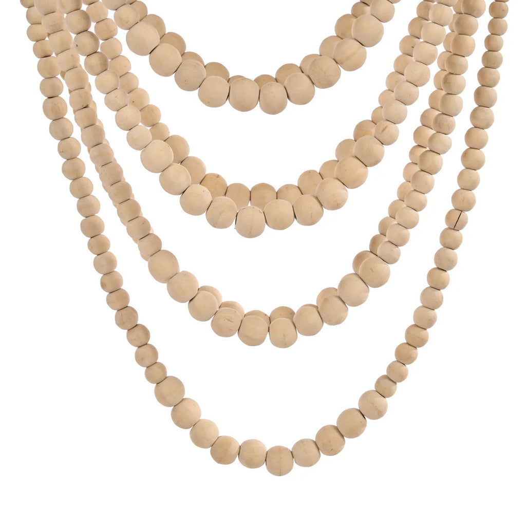 Suspension goutte en perles de bois naturel ton chaud H80 cm