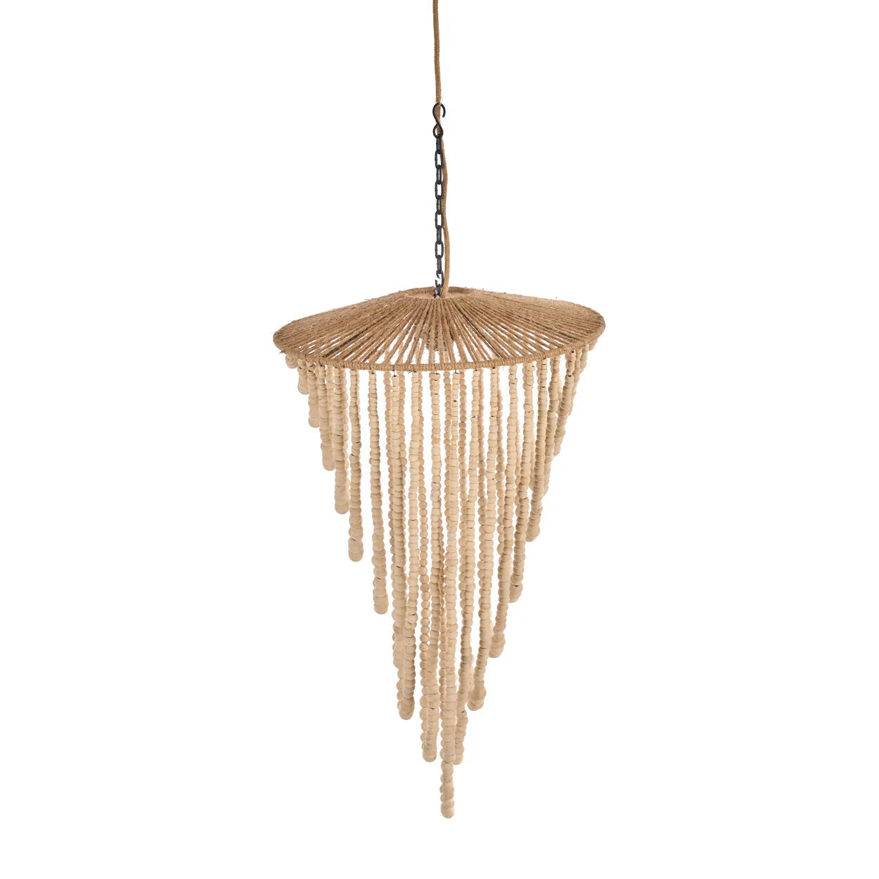 Suspension en perles de bois naturel silhouette goutte H80 cm