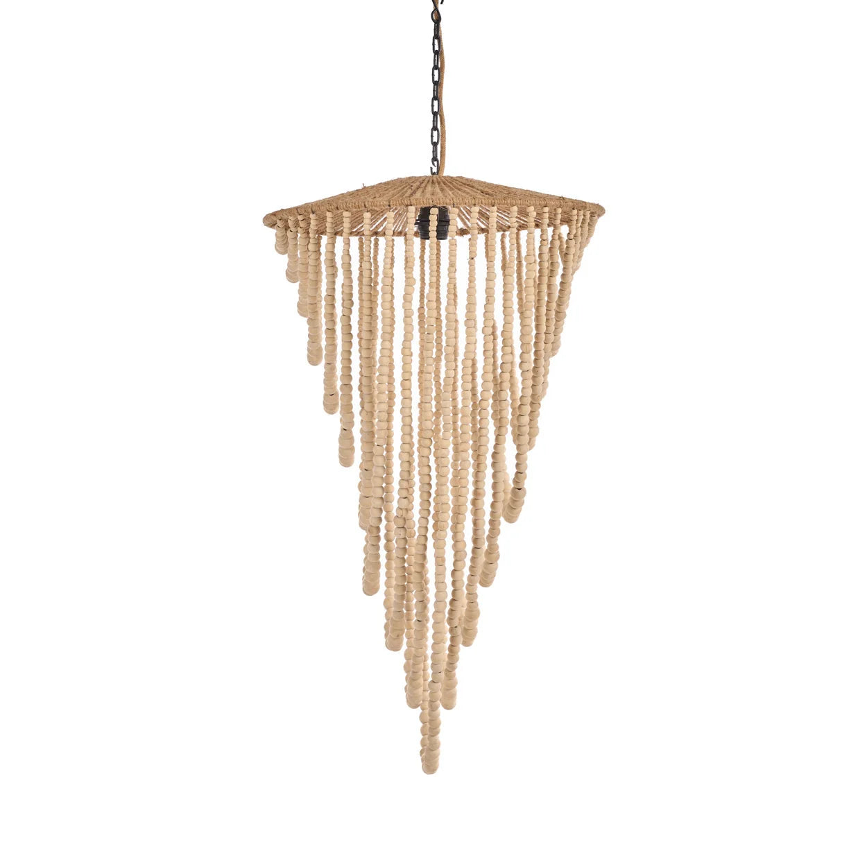 Suspension goutte en perles de bois naturel ton chaud H80 cm