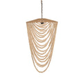 Suspension en perles de bois beige naturel silhouette goutte H80 cm