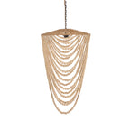 Suspension en perles de bois beige naturel silhouette goutte H80 cm