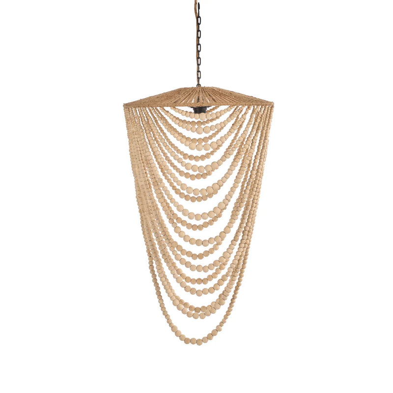 Suspension en perles de bois naturel silhouette goutte – H80 cm