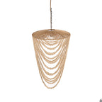 Lustre en perles de bois naturel, silhouette goutte, H80 cm