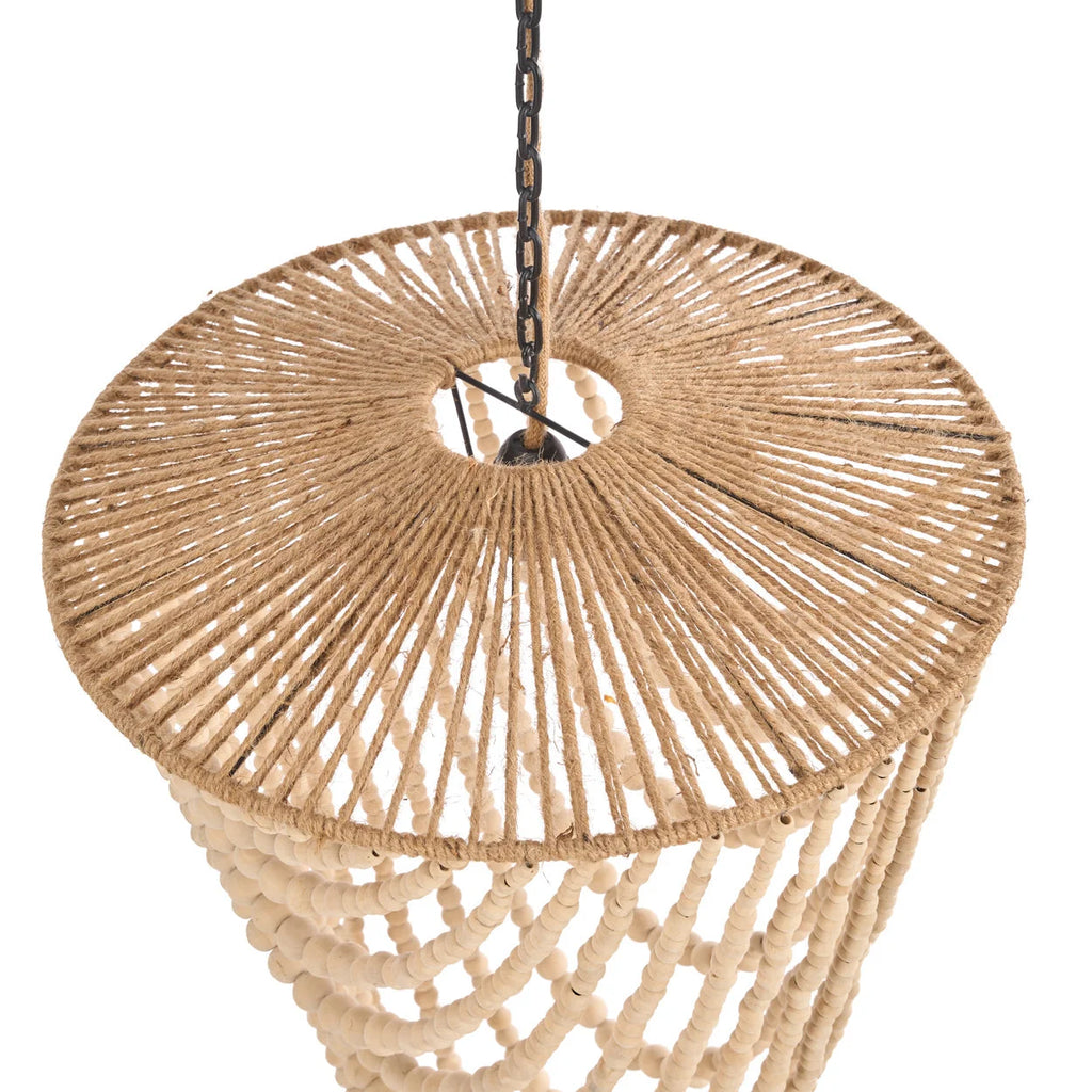 Suspension goutte en perles de bois naturel tressé, H80 cm