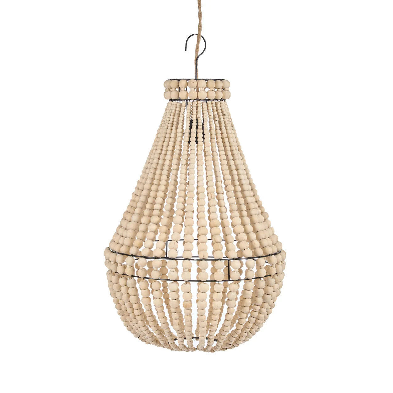 Lustre suspension perles bois naturelles forme goutte H85 cm