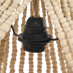 Suspension goutte en perles de bois naturelles avec cordon jute et douille noire, H85 cm