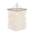 Lanterne suspendue carrée en coquillages blancs translucides, chaîne métallique