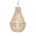 Suspension en perles de bois naturelles beige, forme goutte H85 cm
