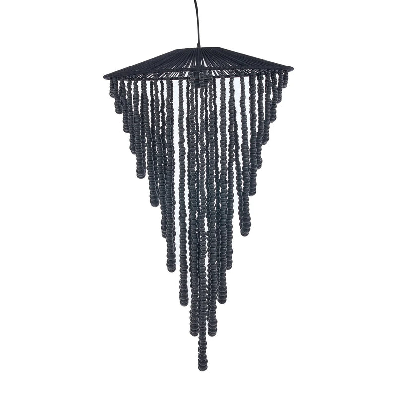 Suspension en perles de bois noires effet cascade – Ø47 cm