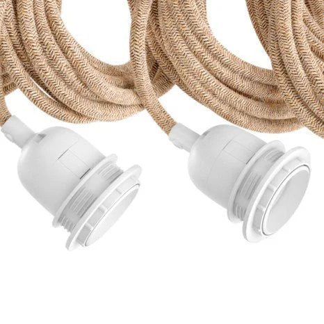 Ampoules suspendues en céramique blanche avec câbles tressés naturels Ø35 cm