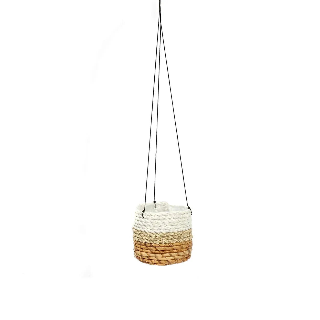 Panier suspendu en feuilles de bananier blanc et jonc de mer pour plantes