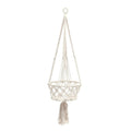 Suspension plante macramé en coton blanc cassé avec franges et tassel, H110 cm
