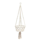 Suspension plante macramé en coton blanc cassé avec franges et tassel, H110 cm