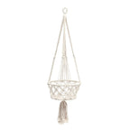 Hanger à plante en macramé en coton blanc cassé avec franges, H110 cm