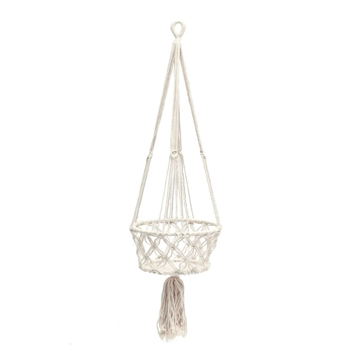 Hanger à plante en macramé en coton blanc cassé avec franges, H110 cm