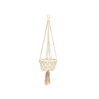 Hanger à plante en macramé coton blanc avec pompon décoratif, haute de 100 cm