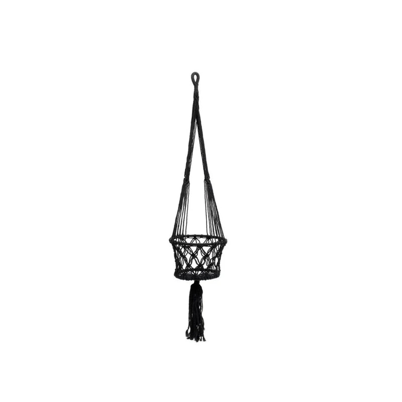 Suspension plante macramé en coton noir cylindrique – H100 cm