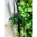 Plante artificielle suspendue avec feuilles vertes en macramé noir cylindrique H100 cm