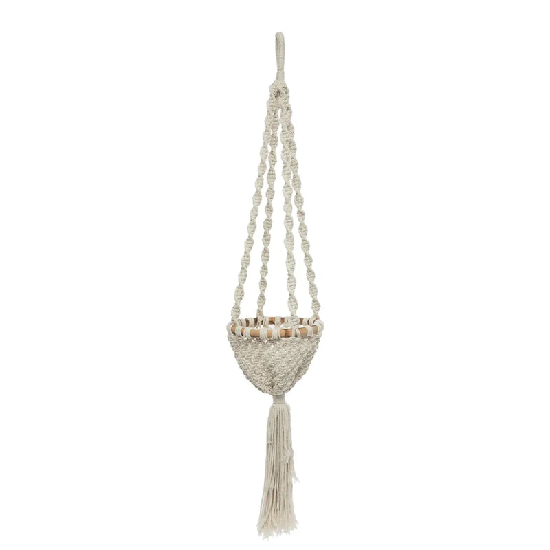 Suspension plante macramé coton torsadé blanc naturel – H135 cm