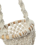 Suspension pour plante en macramé torsadé coton blanc naturel avec anneau en bois