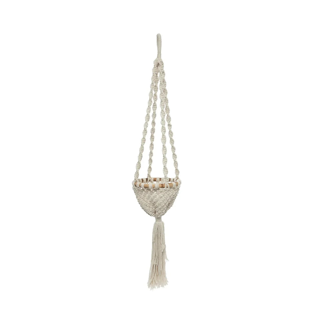 Support de plante en macramé torsadé coton blanc naturel avec tassel, H135 cm