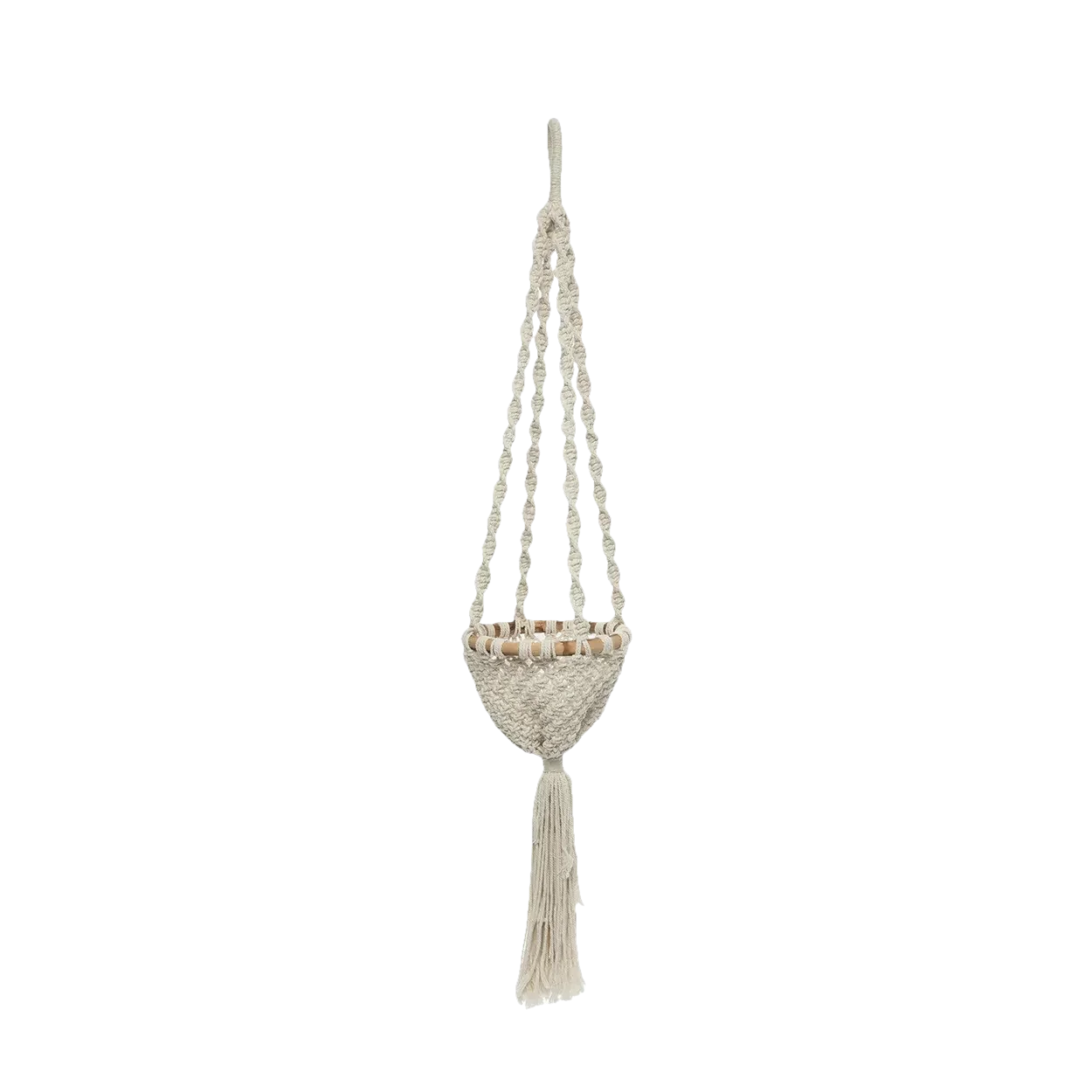 Support de plante en macramé torsadé coton blanc naturel avec tassel, H135 cm