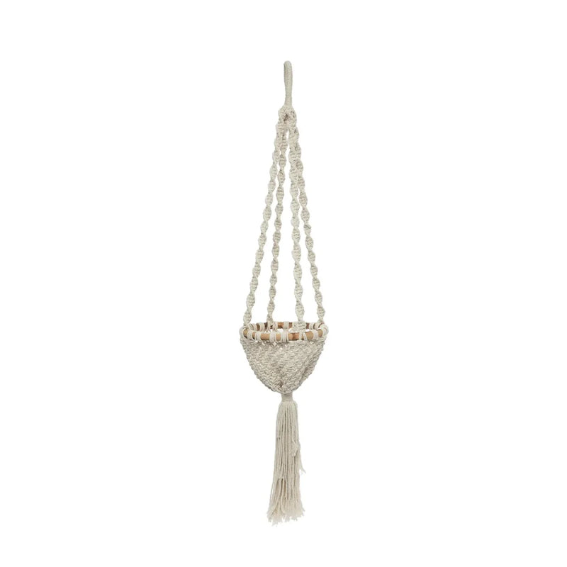 Suspension pour plante en macramé torsadé coton blanc naturel – H135 cm