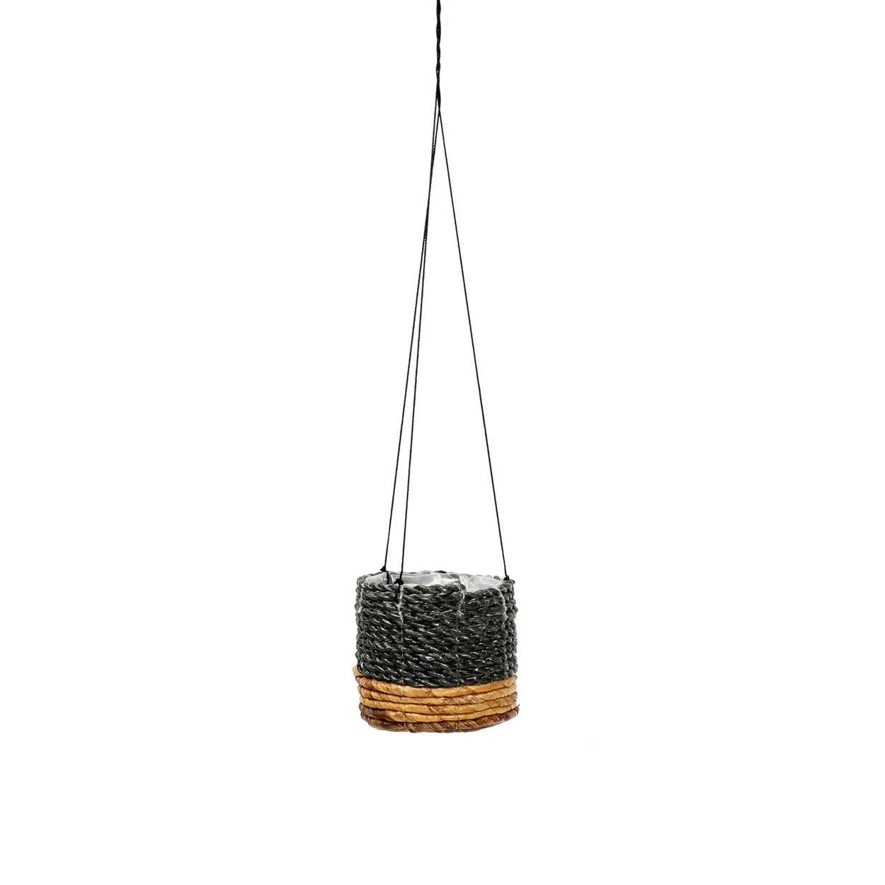 Pots suspendus en feuille de bananier tressée noire et naturelle pour plantes