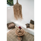 Suspension en raphia et rotin naturel de 70 cm avec luminaire en osier tissé