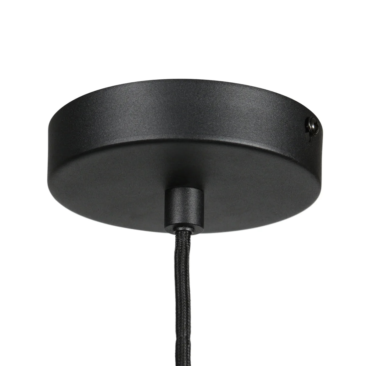 Luminaire suspendu rond en bambou et métal noir ajouré de 50 cm au plafond