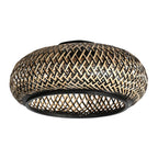 Suspension ronde en bambou et métal noir ajouré, plafonnier éclairage design