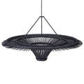 Suspension ronde en rotin noir ajouré effet soleil XXL avec large base conique