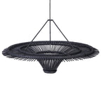 Suspension ronde en rotin noir ajouré effet soleil XXL avec large base conique