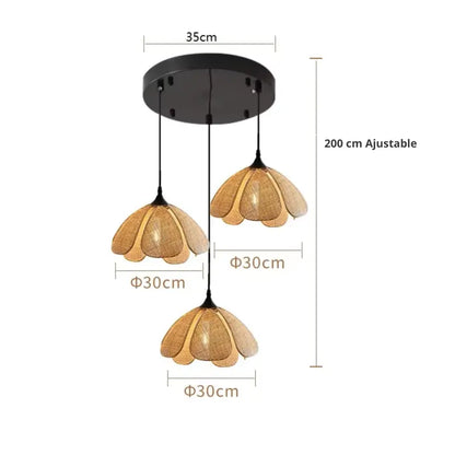 Suspension rotin 3 lampes modèle rond