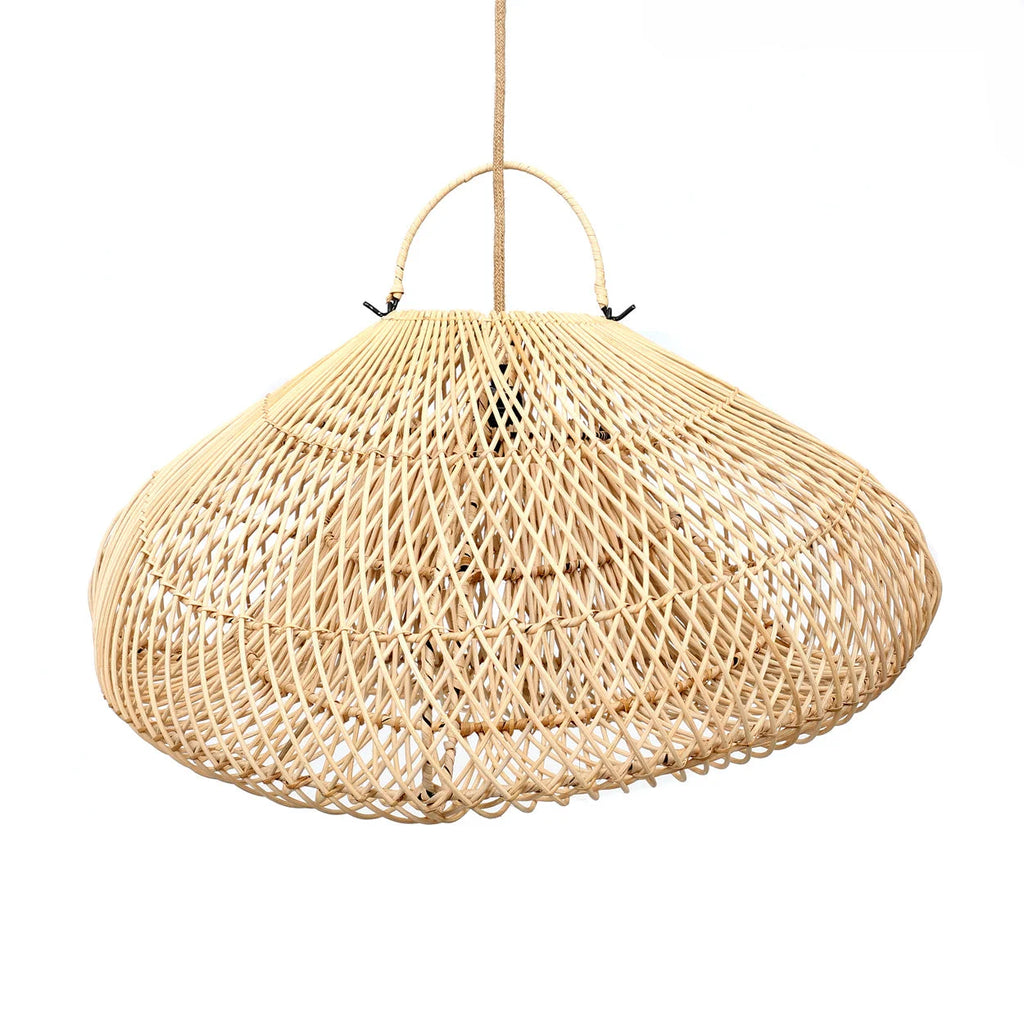 Suspension en rotin ajouré naturel, forme ondulée, Ø50 cm