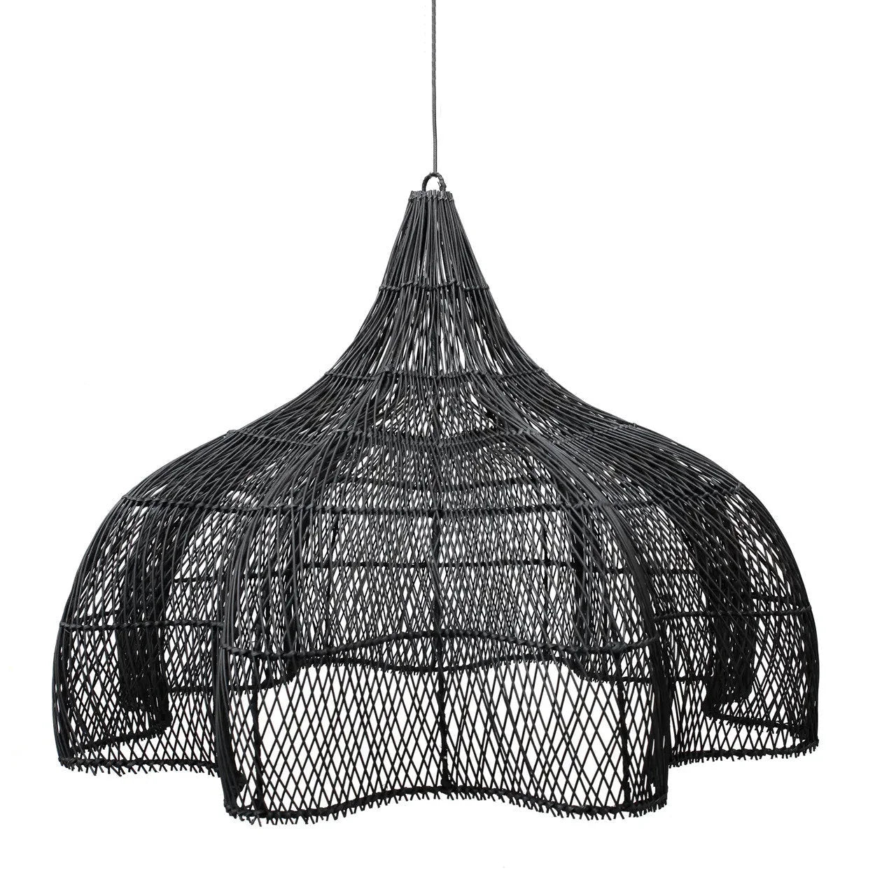 Abat-jour en rotin noir ajouré en forme de fleur XXL pour suspension élégante