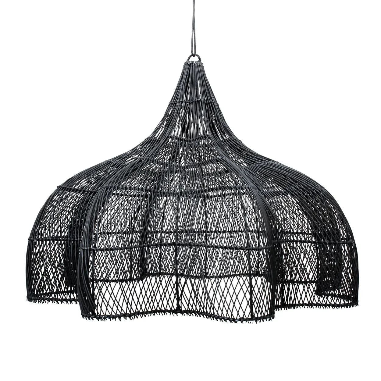 Luminaire suspendu en rotin ajouré noir en forme de fleur XL Ø110 cm