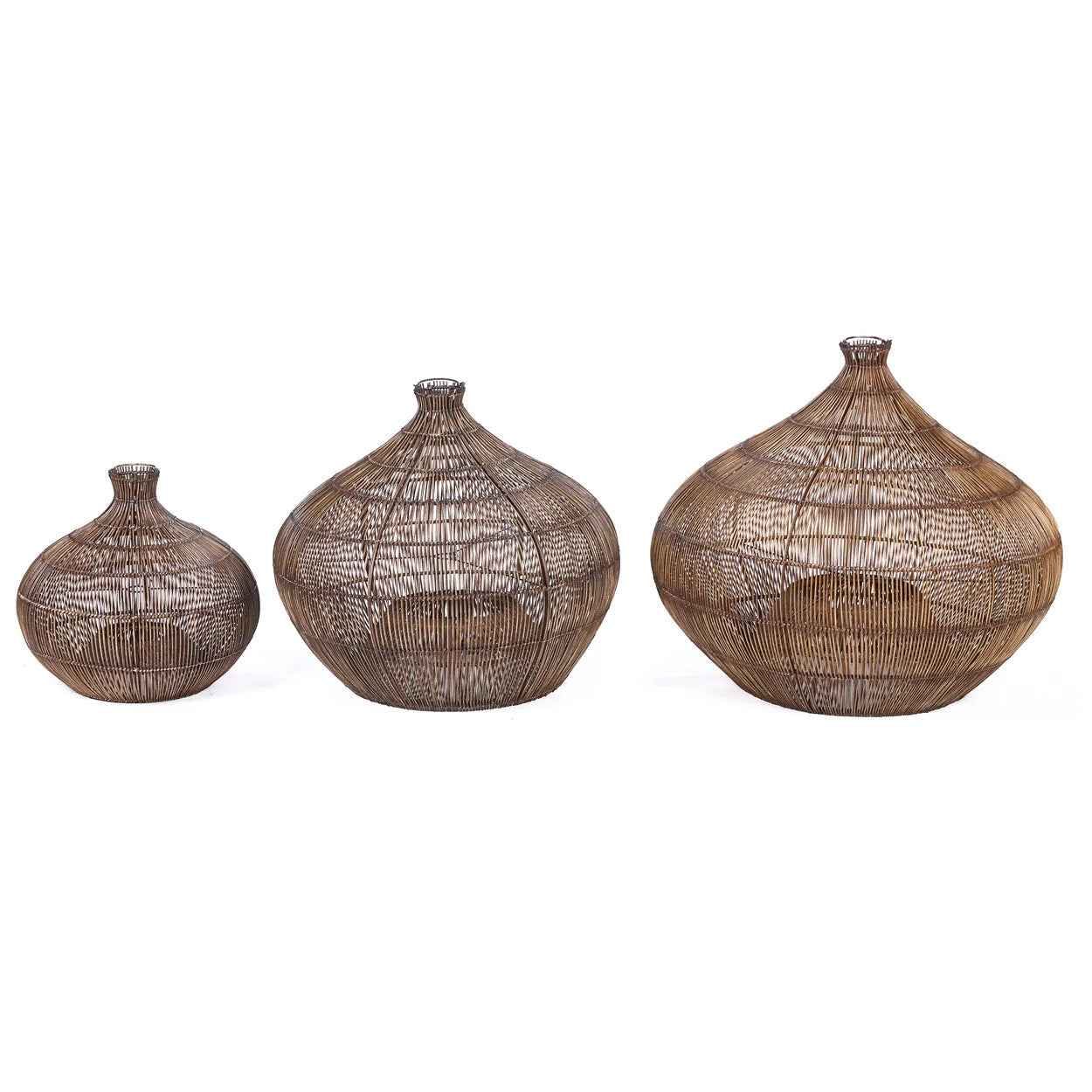 Lampe décorative en rotin ajouré noyer foncé, forme goutte Ø80 cm